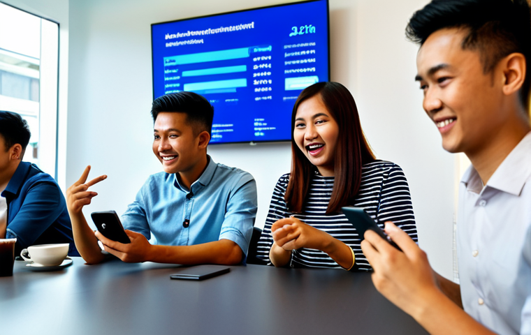 A group of diverse young Malaysian adults (male and female, various ethnicities like Malay, Chinese, Indian), dressed in modern, modest business casual attire. They are gathered around a table in a trendy cafe or co-working space, each intensely focused on their smartphones and laptops. Their expressions convey a mix of excitement, urgency, and slight anxiety, as if reacting to a rapidly changing market or a 'viral' investment trend. One person might be pointing at a screen, while another looks slightly overwhelmed but still engaged. The background features blurred modern cafe elements or office decor, with subtle, abstract digital finance graphs or social media icons faintly visible on screens. Professional photography, high-resolution, sharp focus, vibrant colors, perfect anatomy, correct proportions, well-formed hands, proper finger count, natural body proportions, natural pose, fully clothed, modest clothing, appropriate attire, professional dress, safe for work, appropriate content, family-friendly.