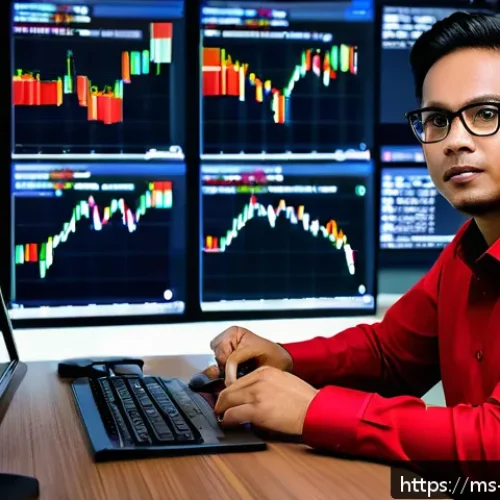 Home 31 투자 결정을 위한 심리적 기제 이해하기 - A professional Malay male investor in his 30s sitting at a modern office desk, surrounded by multipl...