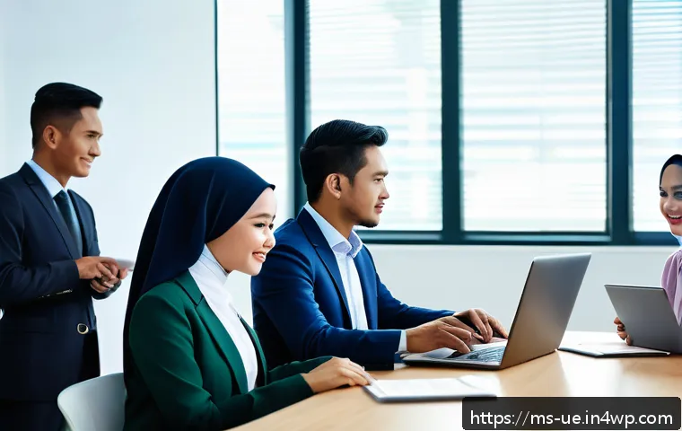 편향을 극복하기 위한 의사결정 도구 - A modern Malaysian office scene showing a diverse group of professionals in a collaborative meeting,...